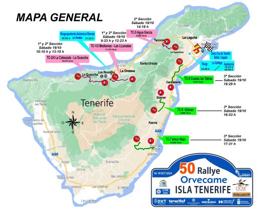 8 tramos cronometrados, escenarios del 50º Rallye Orvecame Isla Tenerife