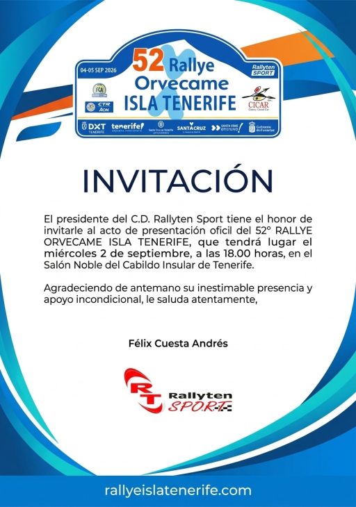 El 52º Rallye Orvecame Isla Tenerife se presenta oficialmente el próximo 2 de septiembre